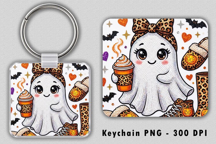 Leopard Bow Ghost Coffee Keychain PNG example image 1