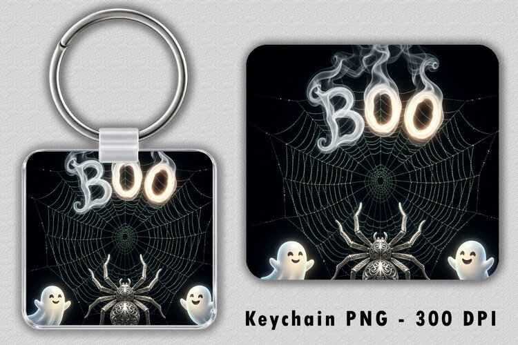 Spooky Smoke BOO Spider Keychain PNG example image 1