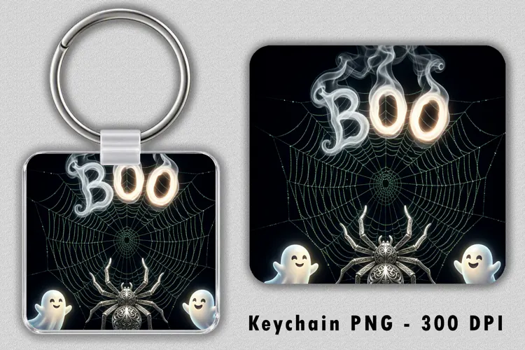 Spooky Smoke BOO Spider Keychain PNG