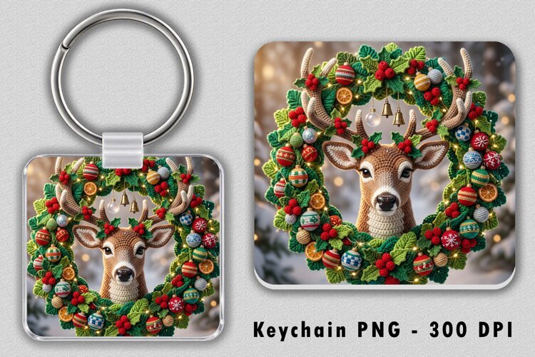 Crochet Reindeer Keychain PNG Christmas Sublimation Design example image 1
