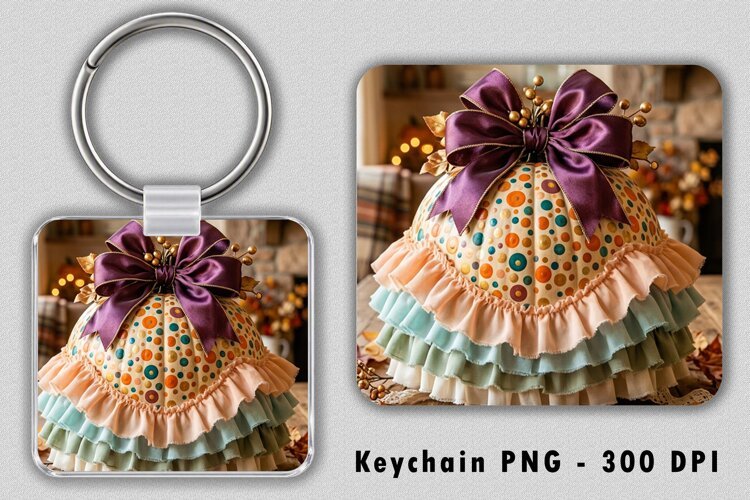Ruffled Polka Dot Pumpkin Keychain PNG example image 1