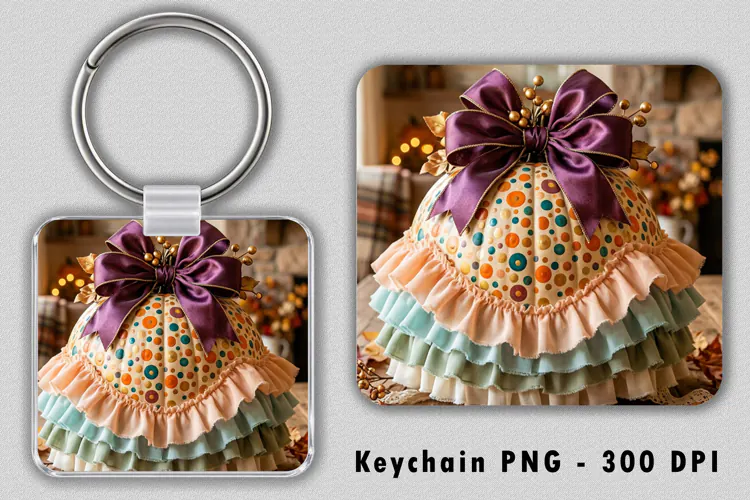 Ruffled Polka Dot Pumpkin Keychain PNG