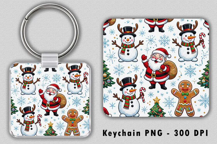Christmas Pattern Keychain Sublimation PNG 300 DPI