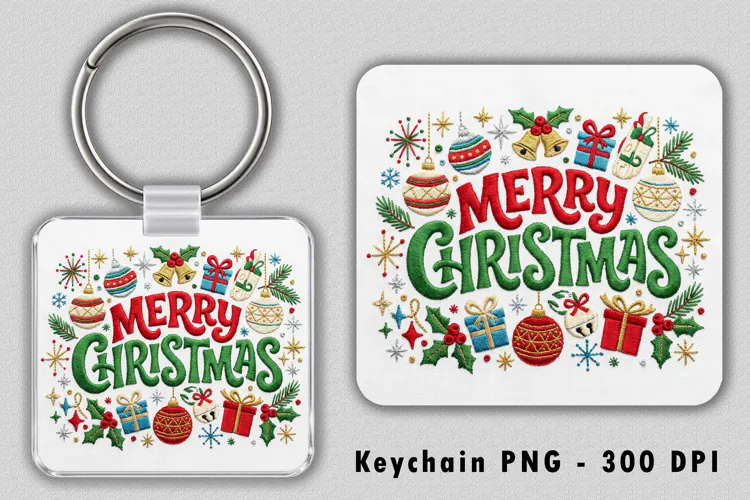 Embroidered Merry Christmas Keychain Sublimation PNG