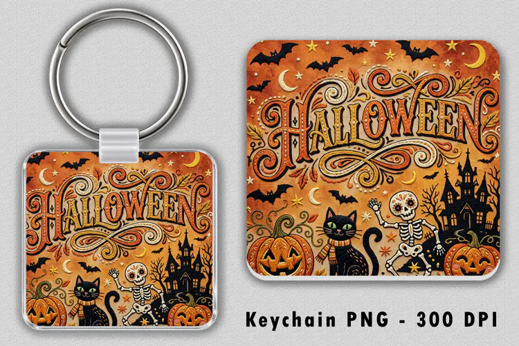 Embroidered Halloween Keychain PNG Spooky Sublimation Design