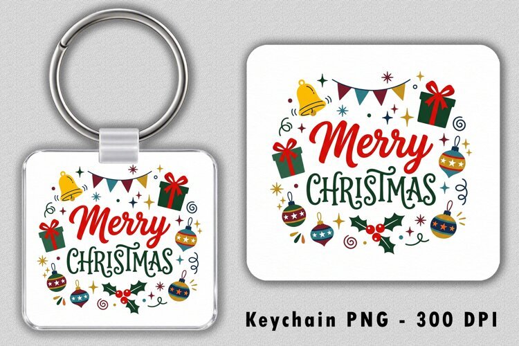 Merry Christmas Typography Keychain Sublimation PNG example image 1