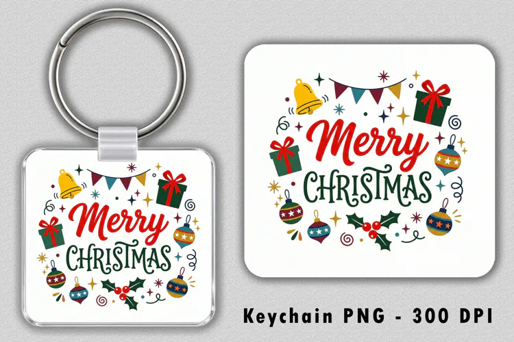 Merry Christmas Typography Keychain Sublimation PNG