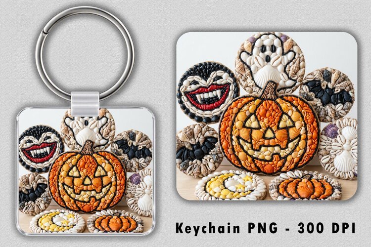 Seashell Mosaic Halloween Keychain PNG Sublimation Design example image 1