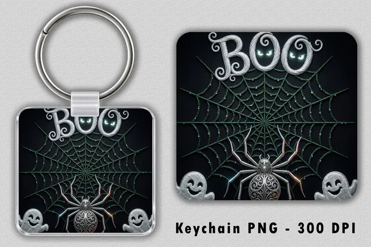 Spooky Boo Keychain PNG Spider Web Halloween Sublimation