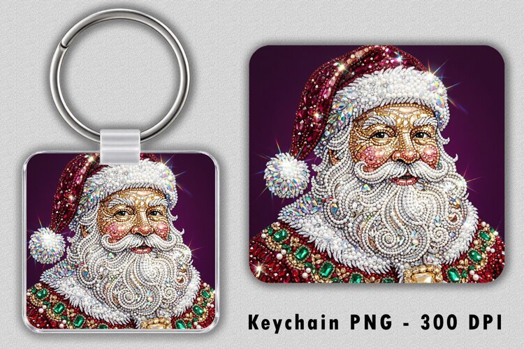 Santa Claus Rhinestone Keychain Sublimation PNG example image 1
