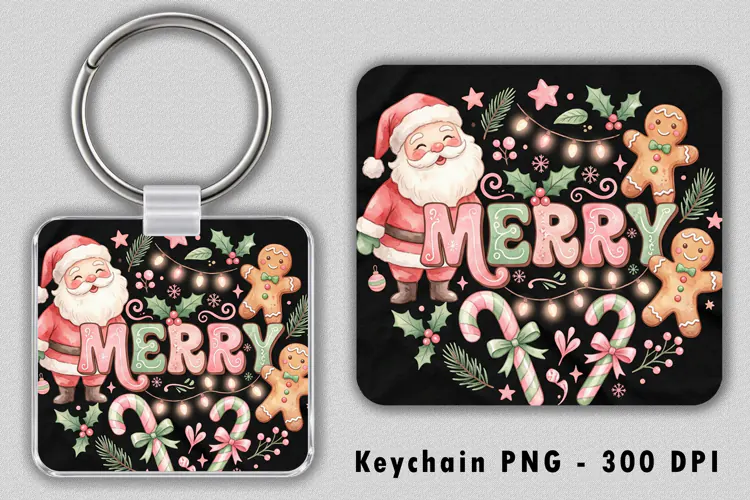 Merry Christmas Santa Gingerbread Keychain Sublimation PNG