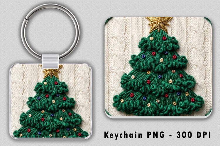 Embroidered Christmas Tree Keychain PNG Sublimation Design example image 1