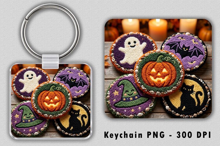 Spooky Punch Needle Halloween Keychain PNG example image 1