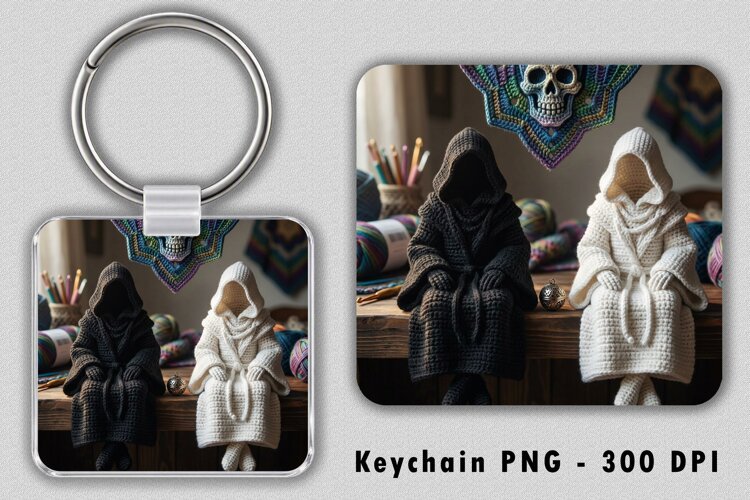 Crochet Grim Reaper Keychain PNG Spooky Sublimation Design example image 1