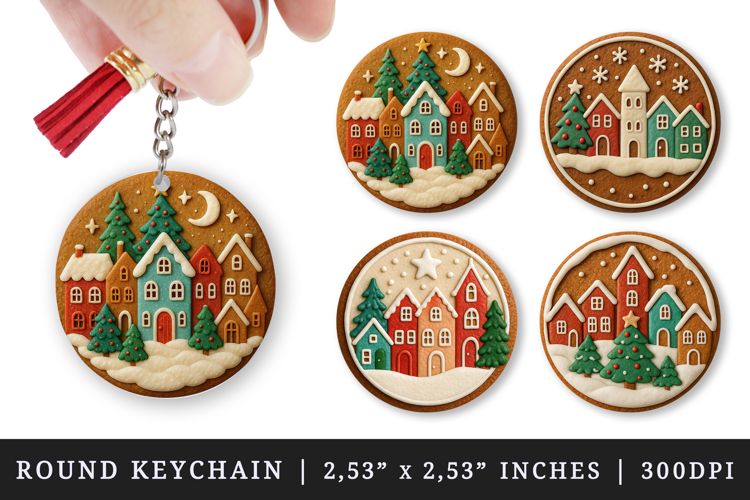 Christmas round keychain pintable sublimation design png