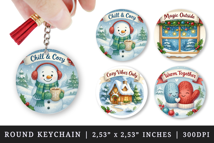 Cozy Christmas round keychain sublimation design