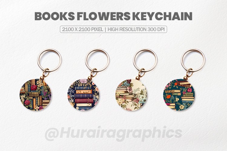 Books Flowers Keychain Sublimation Design