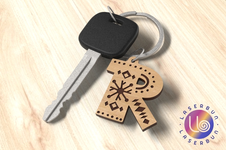 Rustic Folk R Keychain SVG for Laser Cut and Engraving