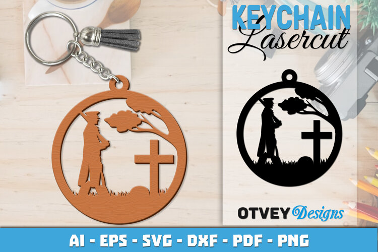 Keychain Soldier memorial Patriotic 4 th July Lasercut example image 1
