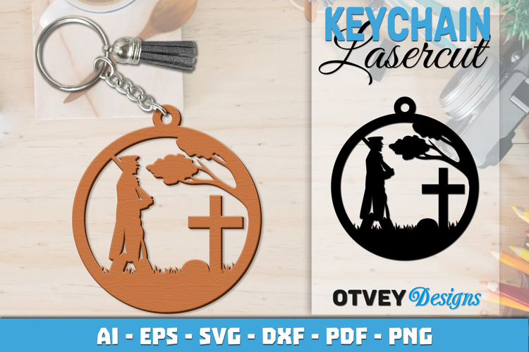 Keychain Soldier memorial Patriotic 4 th July Lasercut