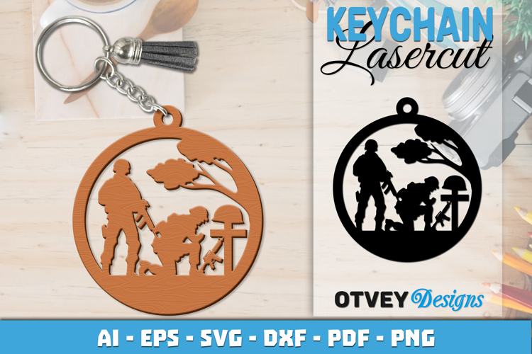 Keychain Soldier memorial Patriotic 4 th July Lasercut