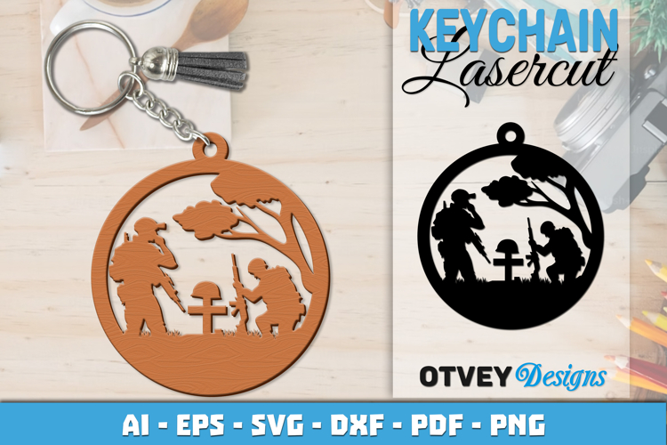 Keychain Soldier memorial Patriotic 4 th July Lasercut