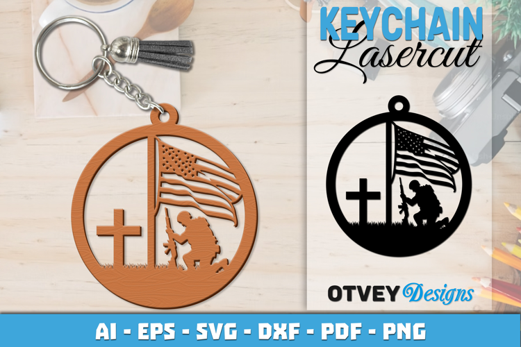 Keychain Soldier memorial Patriotic 4 th July Lasercut