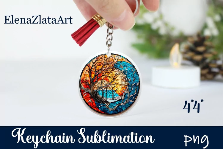 Stained Glass winter forest keychain Sublimation