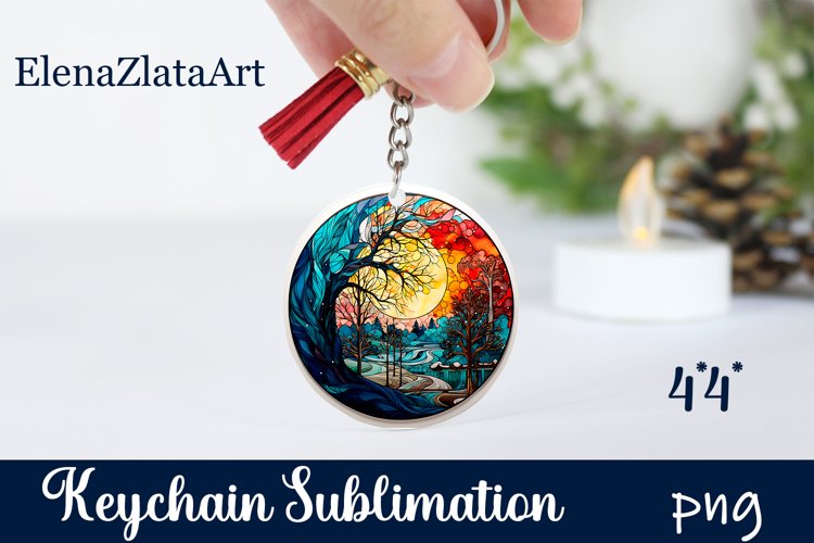 Stained Glass winter forest keychain Sublimation
