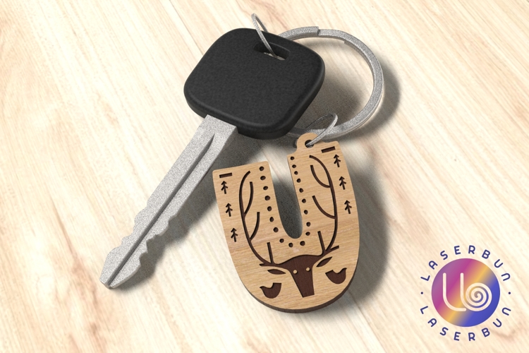 Unique U Letter Keychain SVG Folk Style for Laser Craft
