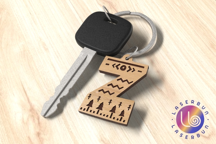 Z Letter Keychain SVG with Engraved Nordic Alphabet Style