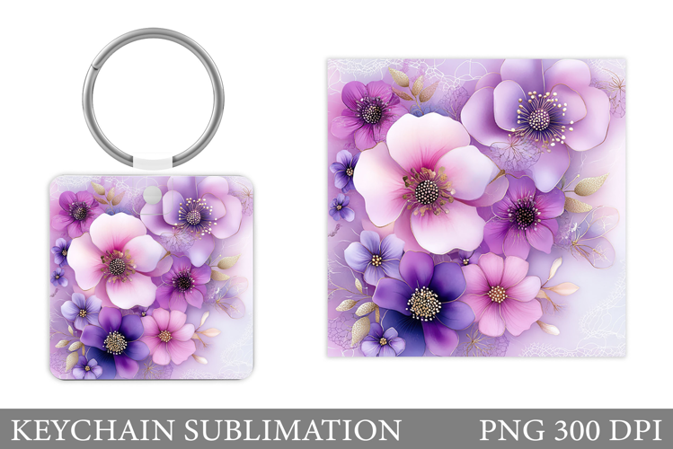 Flowers Square Keychain. Wildflowers Keychain Sublimation
