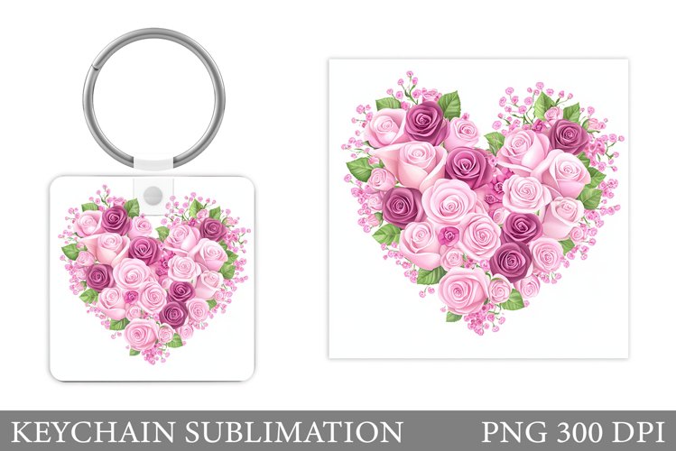 Roses Keychain Sublimation. Flowers Square Keychain Design example image 1