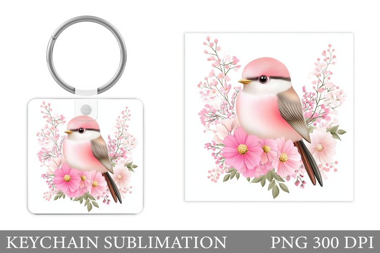 Bird Keychain Sublimation. Bird Flowers Keychain Design