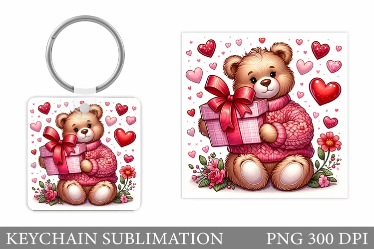 Valentines Bear Keychain. Cute Bear Keychain Design