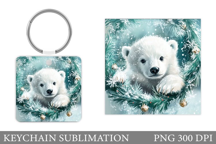 Polar Bear Keychain Design. Christmas Keychain Sublimation example image 1
