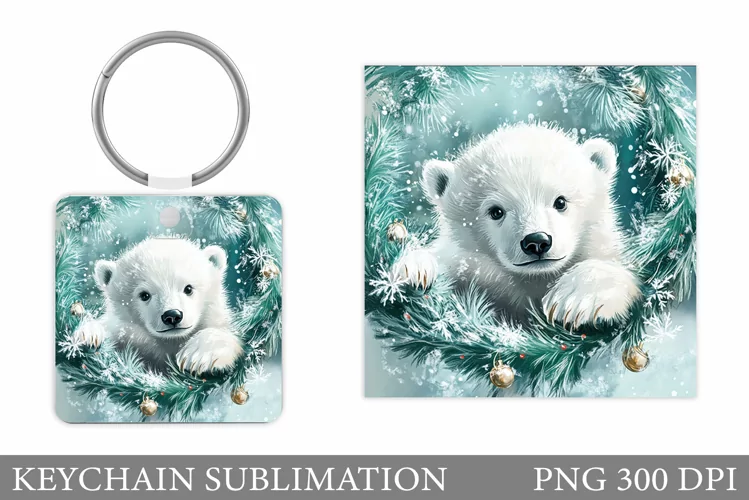 Polar Bear Keychain Design. Christmas Keychain Sublimation