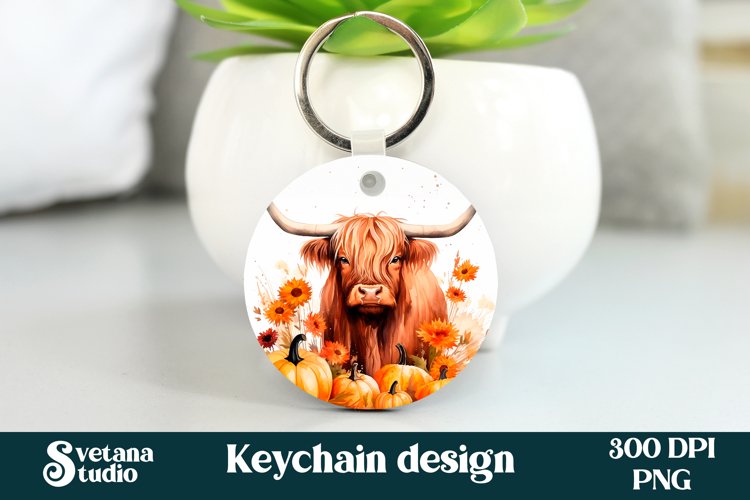 Highland cow keychain design | Cow sunflower keychain design
