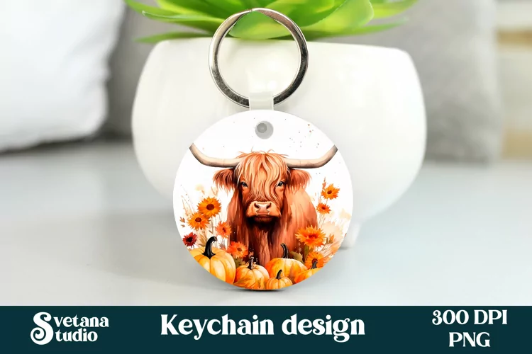 Highland cow keychain design | Cow sunflower keychain design