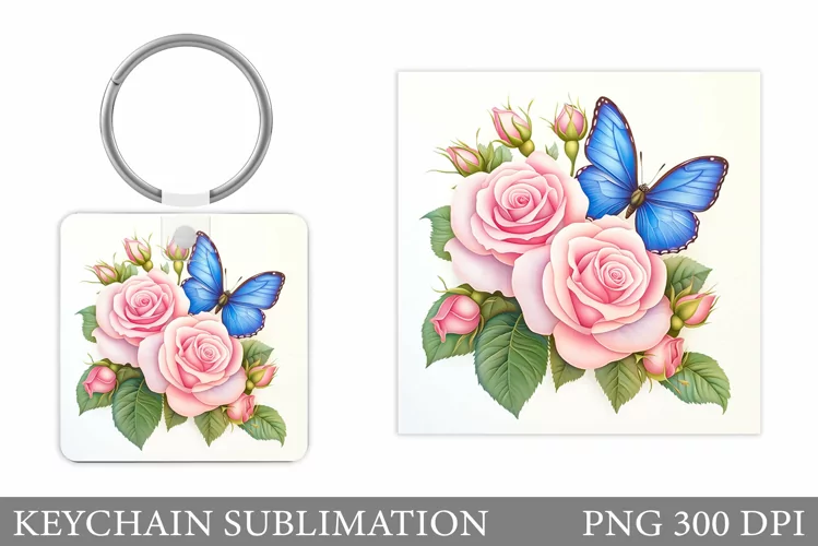 Butterfly Keychain Design. Flowers Keychain Sublimation