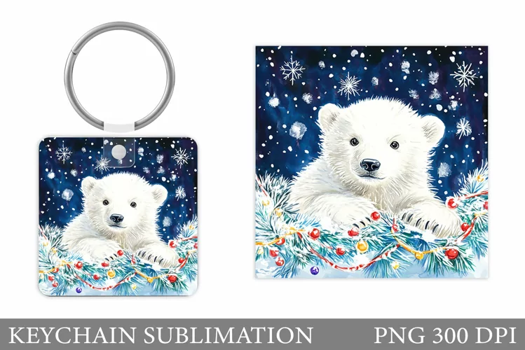 Polar Bear Keychain Design. Christmas Keychain Sublimation