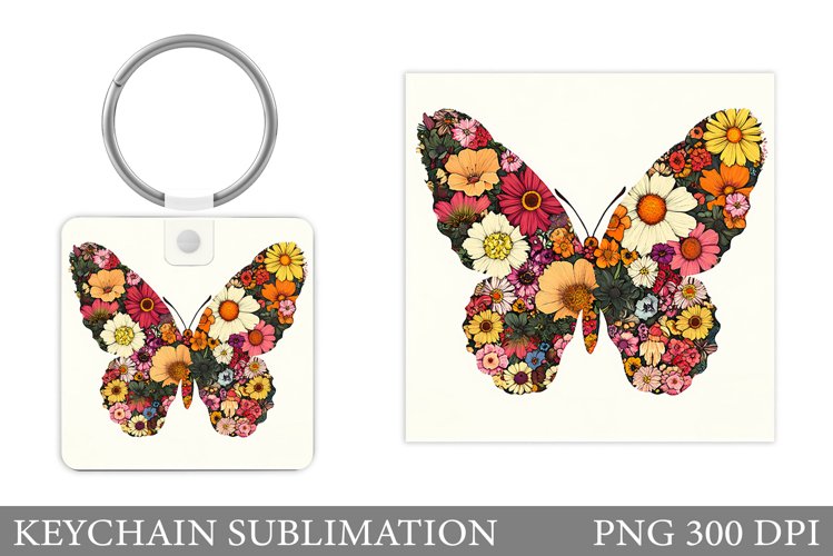 Butterfly Keychain Design. Flowers Keychain Sublimation example image 1