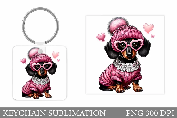 Cute Dachshund Dog Keychain. Cute Dog Sublimation