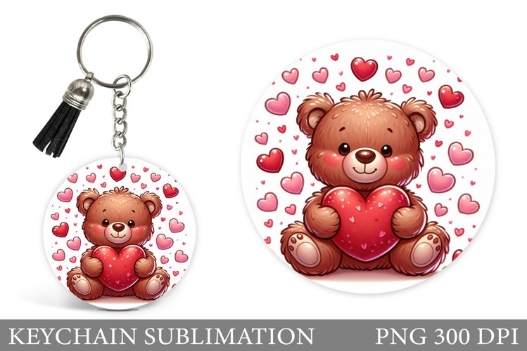 Valentines Bear Keychain. Valentines Keychain Sublimation