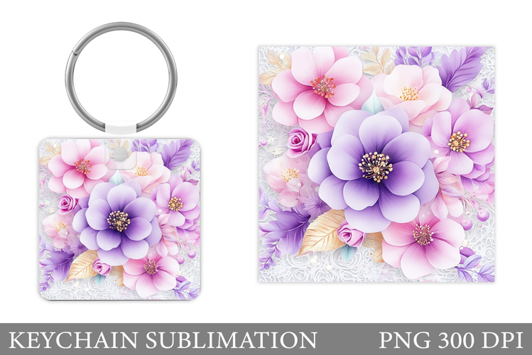Flowers Keychain Design. Floral Keychain Sublimation