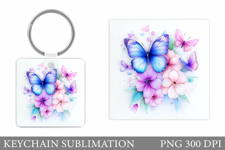 Butterflies Keychain Design. Butterfly Square Keychain