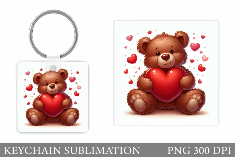 Valentines Bear Keychain. Valentines Keychain Sublimation