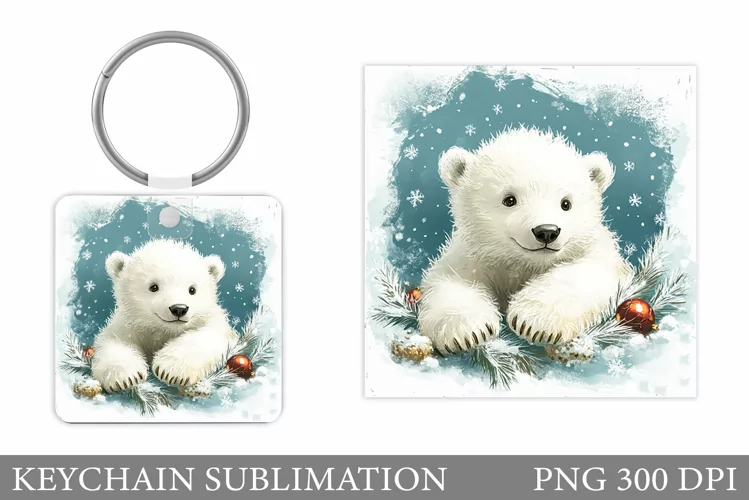 Polar Bear Keychain Design. Christmas Keychain Sublimation