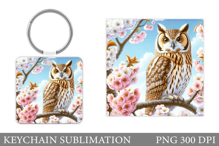 Owl Keychain Design. Spring Owl Keychain Sublimation example image 1