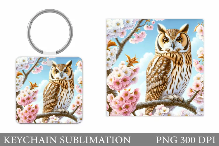 Owl Keychain Design. Spring Owl Keychain Sublimation